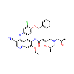 CCOc1cc2ncc(C#N)c(Nc3ccc(OCc4ccccc4)c(Cl)c3)c2cc1NC(=O)/C=C/CN(C[C@@H](C)O)C[C@@H](C)O ZINC000028126641