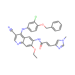 CCOc1cc2ncc(C#N)c(Nc3ccc(OCc4ccccc4)c(Cl)c3)c2cc1NC(=O)/C=C/c1cn(C)cn1 ZINC000028120519