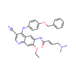 CCOc1cc2ncc(C#N)c(Nc3ccc(OCc4ccccc4)cc3)c2cc1NC(=O)/C=C/CN(C)C ZINC000013609450