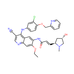 CCOc1cc2ncc(C#N)c(Nc3ccc(OCc4ccccn4)c(Cl)c3)c2cc1NC(=O)/C=C/[C@H]1C[C@H](O)CN1C ZINC000205331303