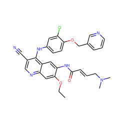 CCOc1cc2ncc(C#N)c(Nc3ccc(OCc4cccnc4)c(Cl)c3)c2cc1NC(=O)/C=C/CN(C)C ZINC000028120415