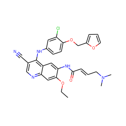 CCOc1cc2ncc(C#N)c(Nc3ccc(OCc4ccco4)c(Cl)c3)c2cc1NC(=O)/C=C/CN(C)C ZINC000028111941