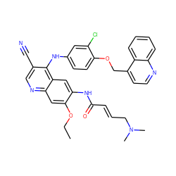 CCOc1cc2ncc(C#N)c(Nc3ccc(OCc4ccnc5ccccc45)c(Cl)c3)c2cc1NC(=O)/C=C/CN(C)C ZINC000028113791