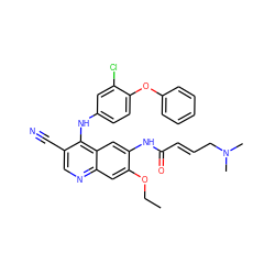 CCOc1cc2ncc(C#N)c(Nc3ccc(Oc4ccccc4)c(Cl)c3)c2cc1NC(=O)/C=C/CN(C)C ZINC000028121903