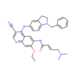 CCOc1cc2ncc(C#N)c(Nc3ccc4c(c3)CCN4Cc3ccccc3)c2cc1NC(=O)/C=C/CN(C)C ZINC000028118904