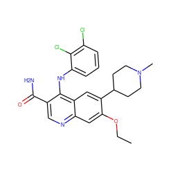 CCOc1cc2ncc(C(N)=O)c(Nc3cccc(Cl)c3Cl)c2cc1C1CCN(C)CC1 ZINC000096910450