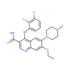 CCOc1cc2ncc(C(N)=O)c(Nc3cccc(Cl)c3Cl)c2cc1N1CCN(C)CC1 ZINC000040935764