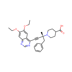 CCOc1cc2ncnc(C#C[C@@](C)(Cc3ccccc3)N3CCC(C(=O)O)CC3)c2cc1OCC ZINC000028951238