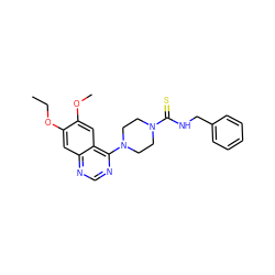 CCOc1cc2ncnc(N3CCN(C(=S)NCc4ccccc4)CC3)c2cc1OC ZINC000013528722