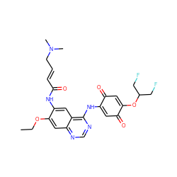 CCOc1cc2ncnc(NC3=CC(=O)C(OC(CF)CF)=CC3=O)c2cc1NC(=O)/C=C/CN(C)C ZINC000101110349