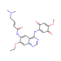 CCOc1cc2ncnc(NC3=CC(=O)C(OC)=CC3=O)c2cc1NC(=O)/C=C/CN(C)C ZINC000101124820