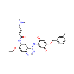 CCOc1cc2ncnc(NC3=CC(=O)C(OCc4cccc(C)c4)=CC3=O)c2cc1NC(=O)/C=C/CN(C)C ZINC000101108763