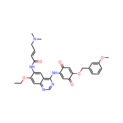 CCOc1cc2ncnc(NC3=CC(=O)C(OCc4cccc(OC)c4)=CC3=O)c2cc1NC(=O)/C=C/CN(C)C ZINC000101105786