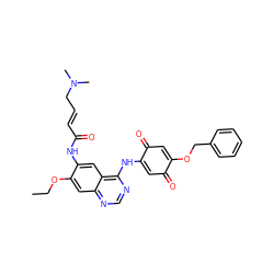 CCOc1cc2ncnc(NC3=CC(=O)C(OCc4ccccc4)=CC3=O)c2cc1NC(=O)/C=C/CN(C)C ZINC000100460722