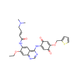 CCOc1cc2ncnc(NC3=CC(=O)C(OCc4cccs4)=CC3=O)c2cc1NC(=O)/C=C/CN(C)C ZINC000101108153