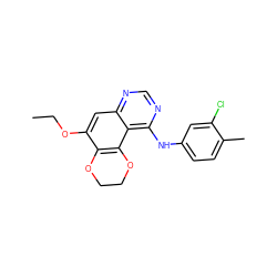 CCOc1cc2ncnc(Nc3ccc(C)c(Cl)c3)c2c2c1OCCO2 ZINC000653859712