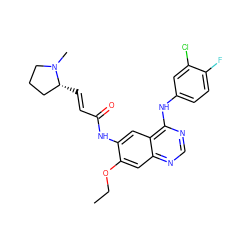 CCOc1cc2ncnc(Nc3ccc(F)c(Cl)c3)c2cc1NC(=O)/C=C/[C@@H]1CCCN1C ZINC000144205297