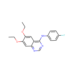 CCOc1cc2ncnc(Nc3ccc(F)cc3)c2cc1OCC ZINC000013676226