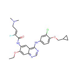 CCOc1cc2ncnc(Nc3ccc(OCC4CC4)c(Cl)c3)c2cc1NC(=O)/C(F)=C/CN(C)C ZINC000214025281