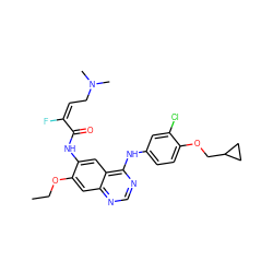 CCOc1cc2ncnc(Nc3ccc(OCC4CC4)c(Cl)c3)c2cc1NC(=O)/C(F)=C\CN(C)C ZINC000299821944