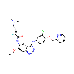 CCOc1cc2ncnc(Nc3ccc(OCc4ccccn4)c(Cl)c3)c2cc1NC(=O)/C(F)=C/CN(C)C ZINC000145220973