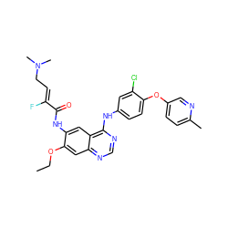 CCOc1cc2ncnc(Nc3ccc(Oc4ccc(C)nc4)c(Cl)c3)c2cc1NC(=O)/C(F)=C/CN(C)C ZINC000214025104