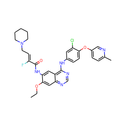 CCOc1cc2ncnc(Nc3ccc(Oc4ccc(C)nc4)c(Cl)c3)c2cc1NC(=O)/C(F)=C/CN1CCCCC1 ZINC000299828137