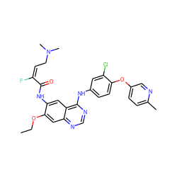 CCOc1cc2ncnc(Nc3ccc(Oc4ccc(C)nc4)c(Cl)c3)c2cc1NC(=O)/C(F)=C\CN(C)C ZINC000299823275