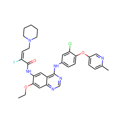 CCOc1cc2ncnc(Nc3ccc(Oc4ccc(C)nc4)c(Cl)c3)c2cc1NC(=O)/C(F)=C\CN1CCCCC1 ZINC000299828140