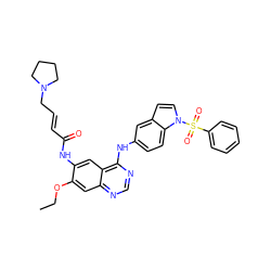 CCOc1cc2ncnc(Nc3ccc4c(ccn4S(=O)(=O)c4ccccc4)c3)c2cc1NC(=O)/C=C/CN1CCCC1 ZINC001772582841