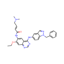 CCOc1cc2ncnc(Nc3ccc4c(cnn4Cc4ccccc4)c3)c2cc1NC(=O)/C=C/CN(C)C ZINC001772612977