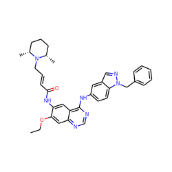 CCOc1cc2ncnc(Nc3ccc4c(cnn4Cc4ccccc4)c3)c2cc1NC(=O)/C=C/CN1[C@@H](C)CCC[C@H]1C ZINC001772616186