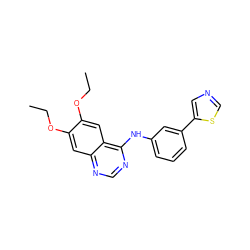 CCOc1cc2ncnc(Nc3cccc(-c4cncs4)c3)c2cc1OCC ZINC000013490790