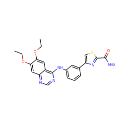 CCOc1cc2ncnc(Nc3cccc(-c4csc(C(N)=O)n4)c3)c2cc1OCC ZINC000013490784