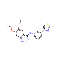 CCOc1cc2ncnc(Nc3cccc(-c4csc(C)n4)c3)c2cc1OCC ZINC000013490770