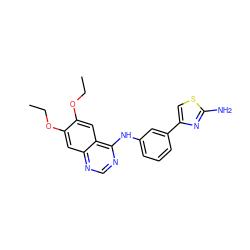 CCOc1cc2ncnc(Nc3cccc(-c4csc(N)n4)c3)c2cc1OCC ZINC000013490777