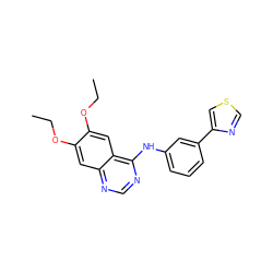 CCOc1cc2ncnc(Nc3cccc(-c4cscn4)c3)c2cc1OCC ZINC000013490771