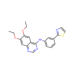 CCOc1cc2ncnc(Nc3cccc(-c4nccs4)c3)c2cc1OCC ZINC000013490787