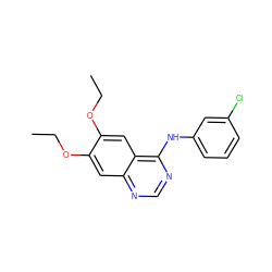 CCOc1cc2ncnc(Nc3cccc(Cl)c3)c2cc1OCC ZINC000013528687