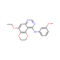 CCOc1cc2ncnc(Nc3cccc(OC)c3)c2c2c1OCCO2 ZINC000653859682