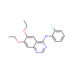 CCOc1cc2ncnc(Nc3ccccc3F)c2cc1OCC ZINC000013676224