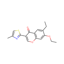 CCOc1cc2occ(-c3nc(C)cs3)c(=O)c2cc1CC ZINC000000526741