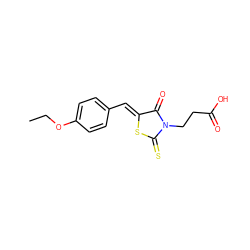 CCOc1ccc(/C=C2\SC(=S)N(CCC(=O)O)C2=O)cc1 ZINC000012504544