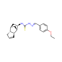 CCOc1ccc(/C=N/NC(=S)N[C@@H]2C[C@H]3C[C@H]2[C@H]2C=CC[C@H]32)cc1 ZINC000169689610