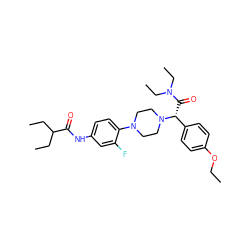 CCOc1ccc([C@@H](C(=O)N(CC)CC)N2CCN(c3ccc(NC(=O)C(CC)CC)cc3F)CC2)cc1 ZINC000103227696