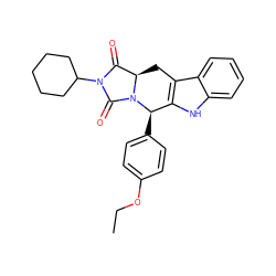 CCOc1ccc([C@@H]2c3[nH]c4ccccc4c3C[C@@H]3C(=O)N(C4CCCCC4)C(=O)N32)cc1 ZINC000040865535