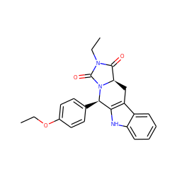 CCOc1ccc([C@@H]2c3[nH]c4ccccc4c3C[C@@H]3C(=O)N(CC)C(=O)N32)cc1 ZINC000040848278