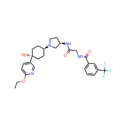 CCOc1ccc([C@]2(O)CC[C@H](N3CC[C@@H](NC(=O)CNC(=O)c4cccc(C(F)(F)F)c4)C3)CC2)cn1 ZINC000101469149