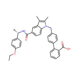 CCOc1ccc([C@H](C)NC(=O)c2ccc3c(c2)c(C)c(C)n3Cc2ccc(-c3ccccc3C(=O)O)cc2)cc1 ZINC000205976485