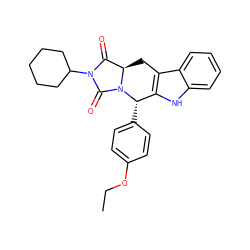 CCOc1ccc([C@H]2c3[nH]c4ccccc4c3C[C@@H]3C(=O)N(C4CCCCC4)C(=O)N23)cc1 ZINC000040380207